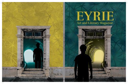 Cover of the 2018 edition of the Eyrie featuring a figure walking toward a glowing doorway.