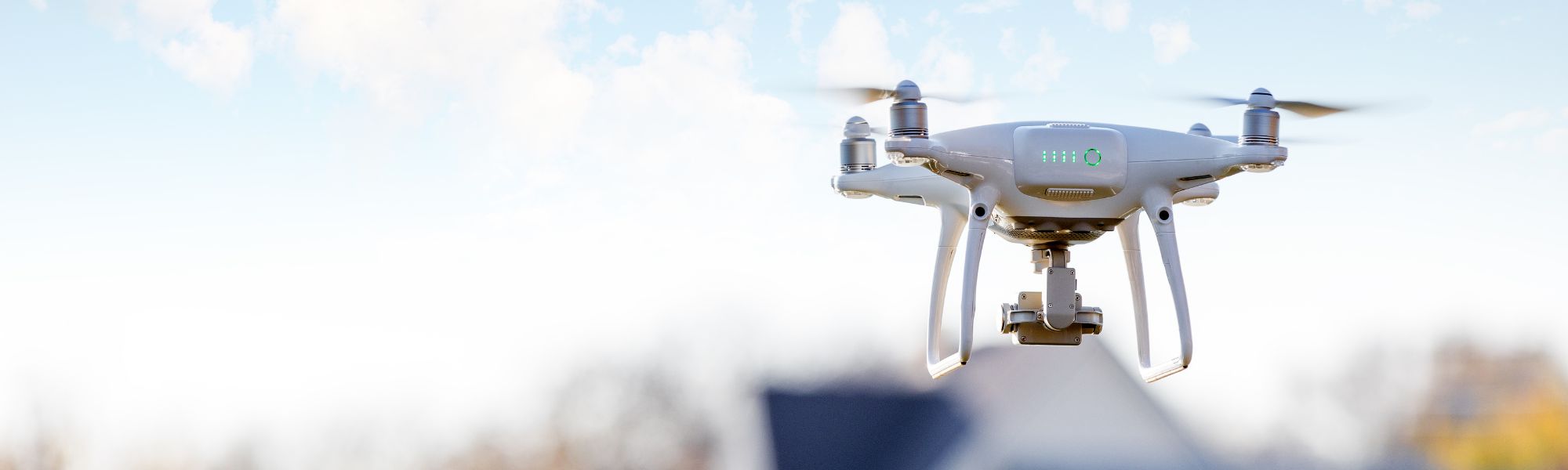 Drone flying over a neighborhood.