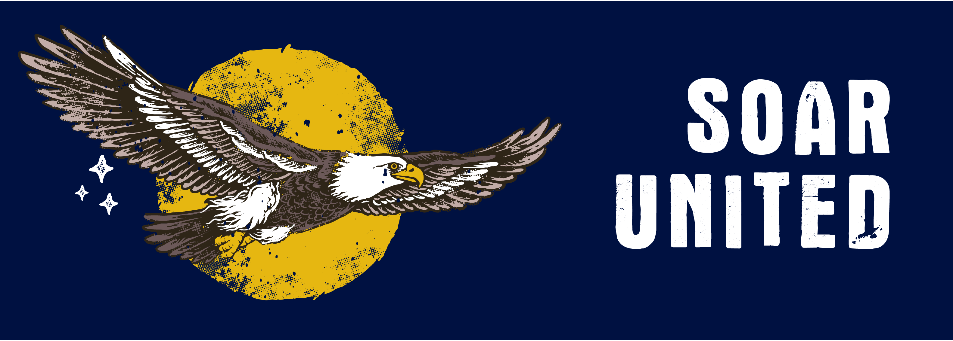 Soar United on a dark blue background with an eagle flying.