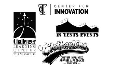 Logos for TCC Center for Innovation, Challenger Learning Center, In Tents Events, and Clothesline