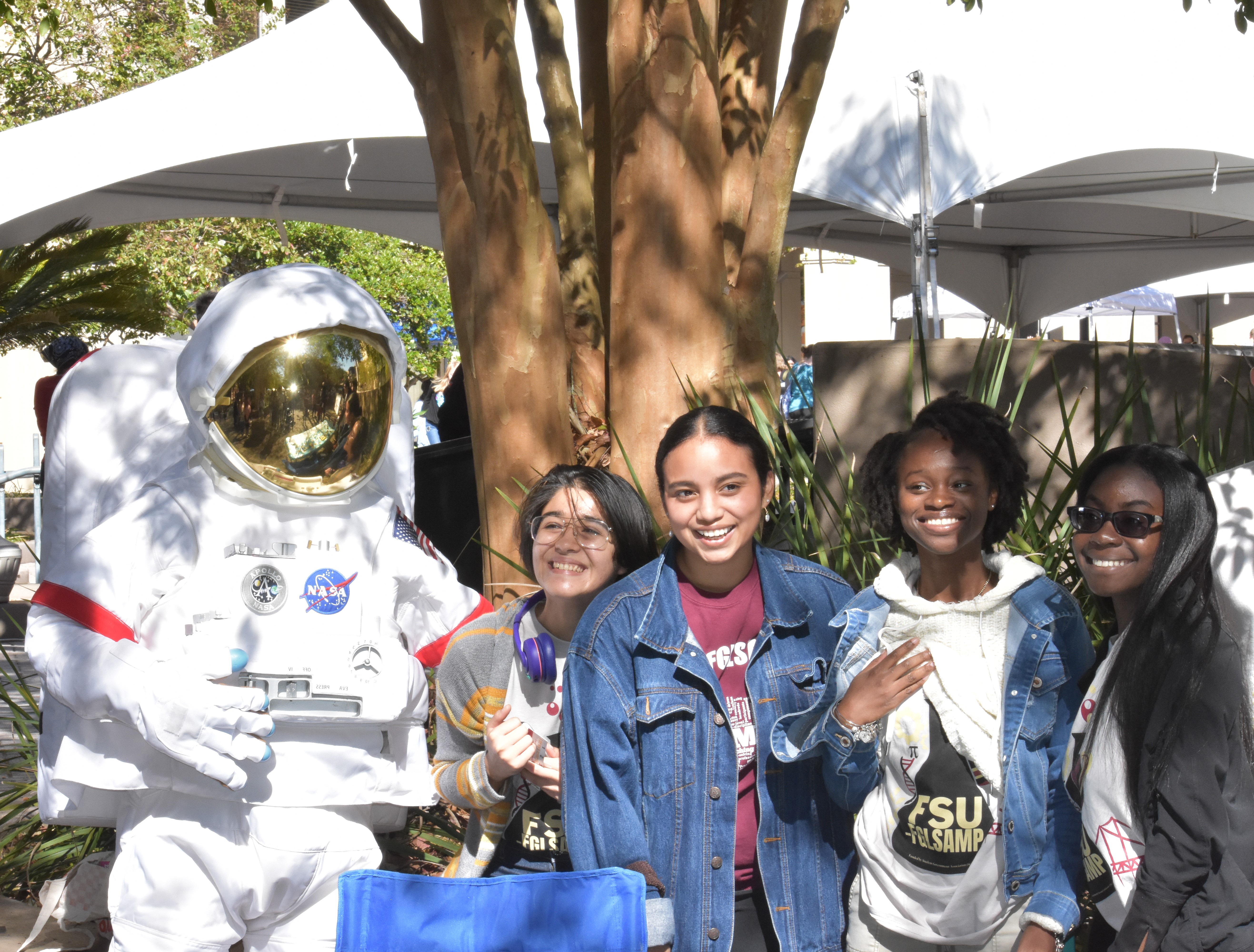 Students with an astronaut